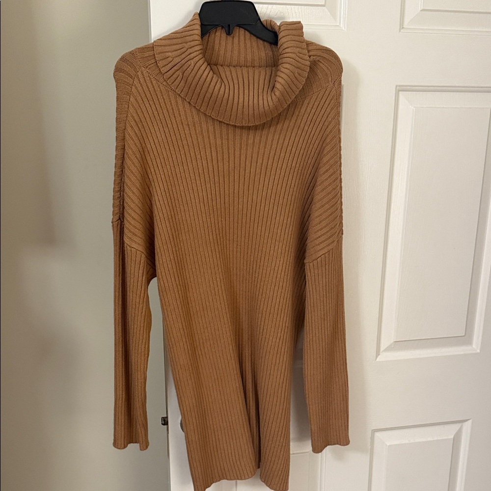 Cozy Tan Turtleneck Sweater Dress